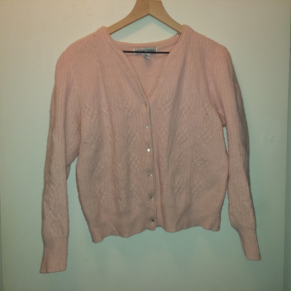 Pink Cable Knit Cardigan Sweater